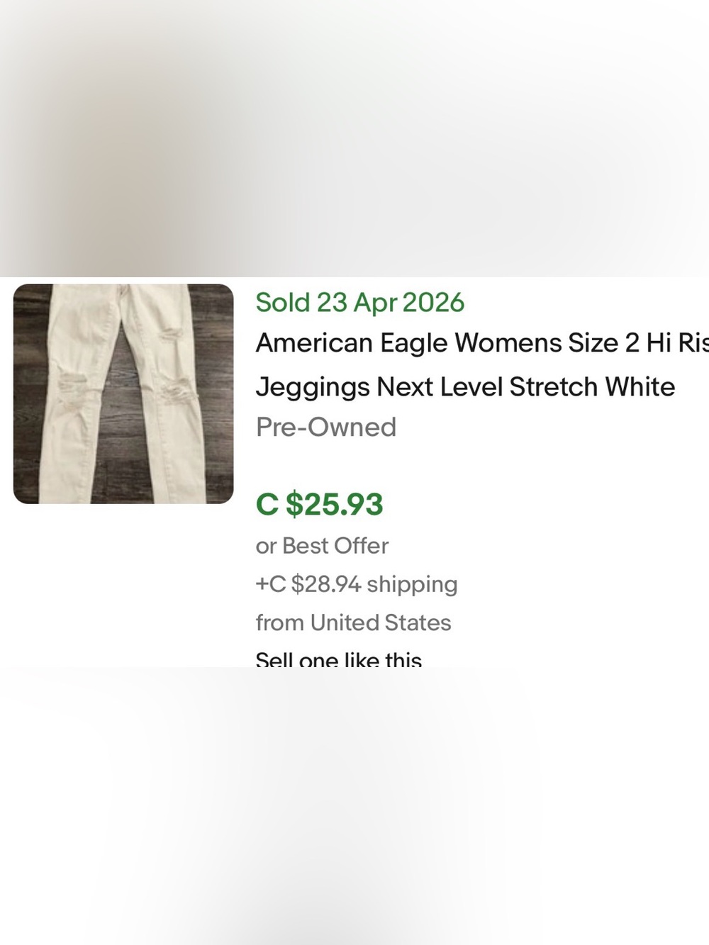 AMERICAN EAGLE Raw Hem Distressed Next Level Stretch HI- Rise Jeggings BNWOT - Picture 5 of 5